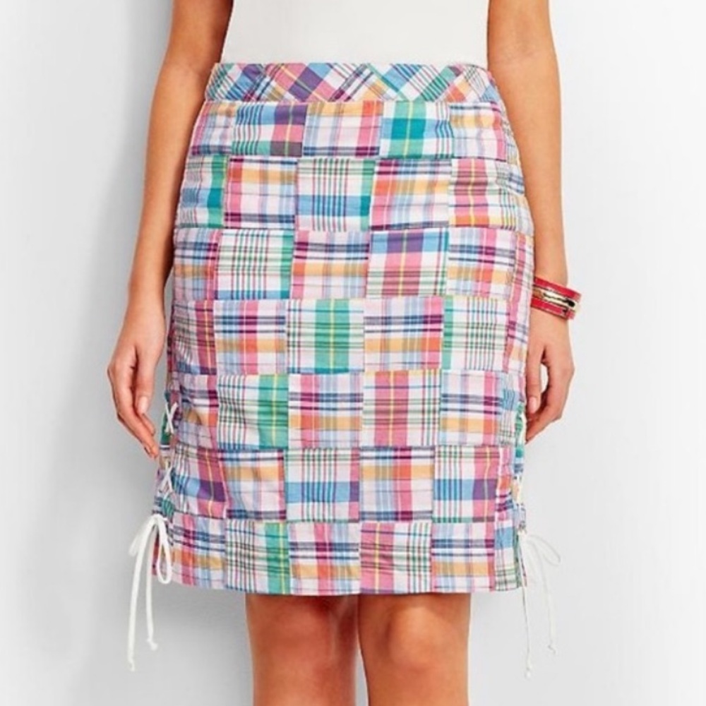 Talbots plaid patchwork Lace up skirt - Picture 1 of 9